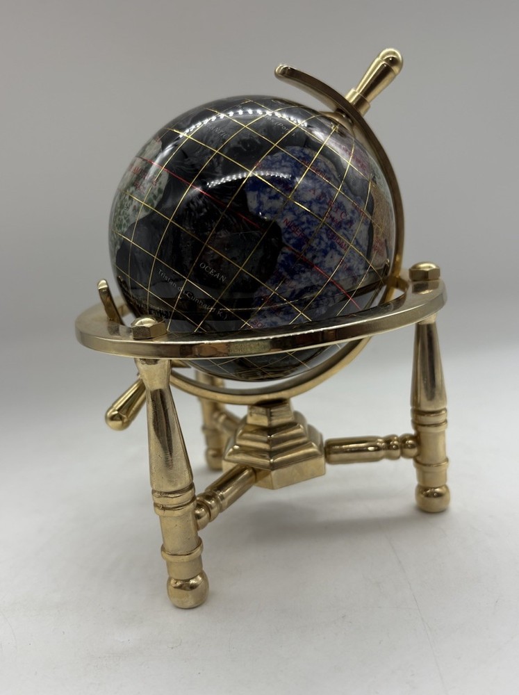 Desk Table Inlaid Gemstone Globe About 5” (g)