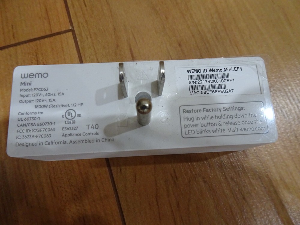 WeMo WiFi Enabled Mini Smart Plug - White (F7C063)