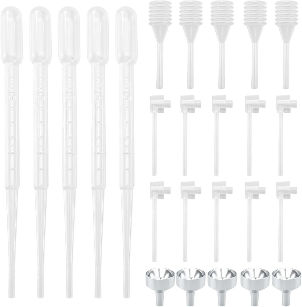 25PCS Perfume Refill Tool Kit, Dispenser Pump Transfer Silver White