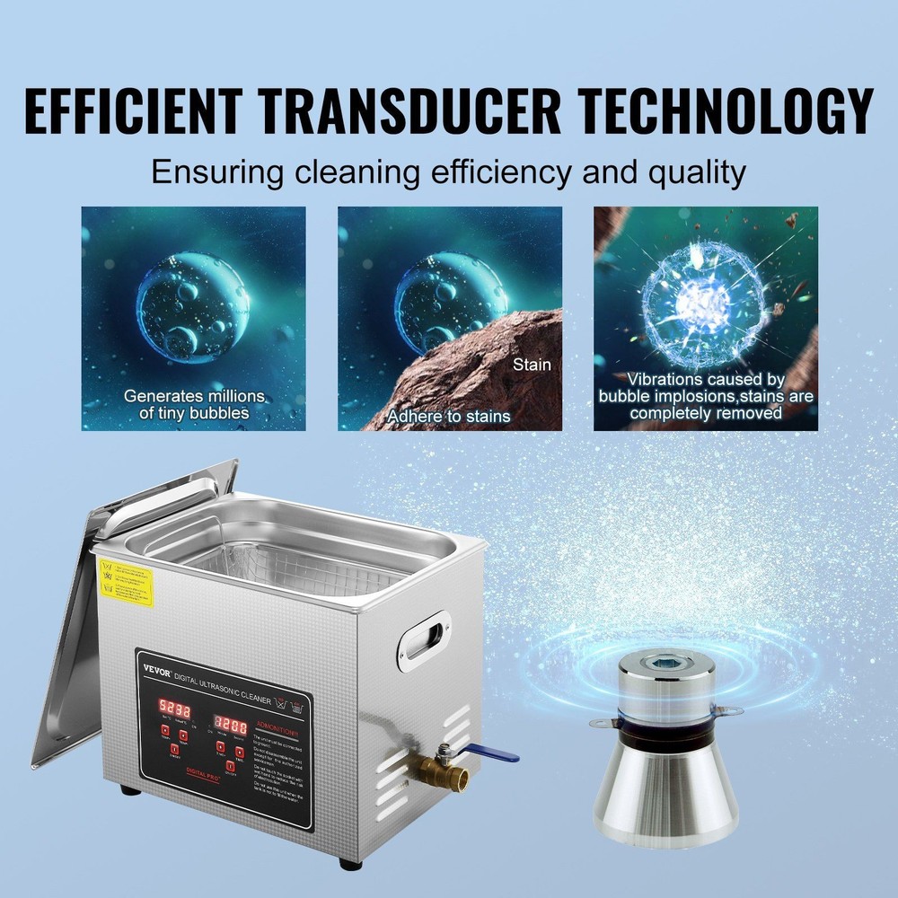 10L Optimized Ultrasonic Cleaner 40kHz Digital Timer Heater
