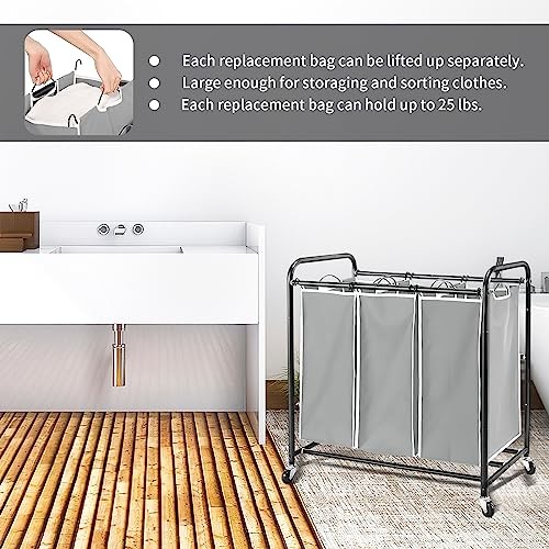 3 Pack Large Laundry Sorter with 6 Handles, 600D Replacement Bags,
