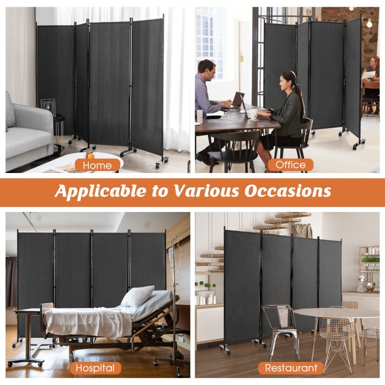 4-Panel Folding Room Divider with Locking Wheels - Portable Privacy Screen
