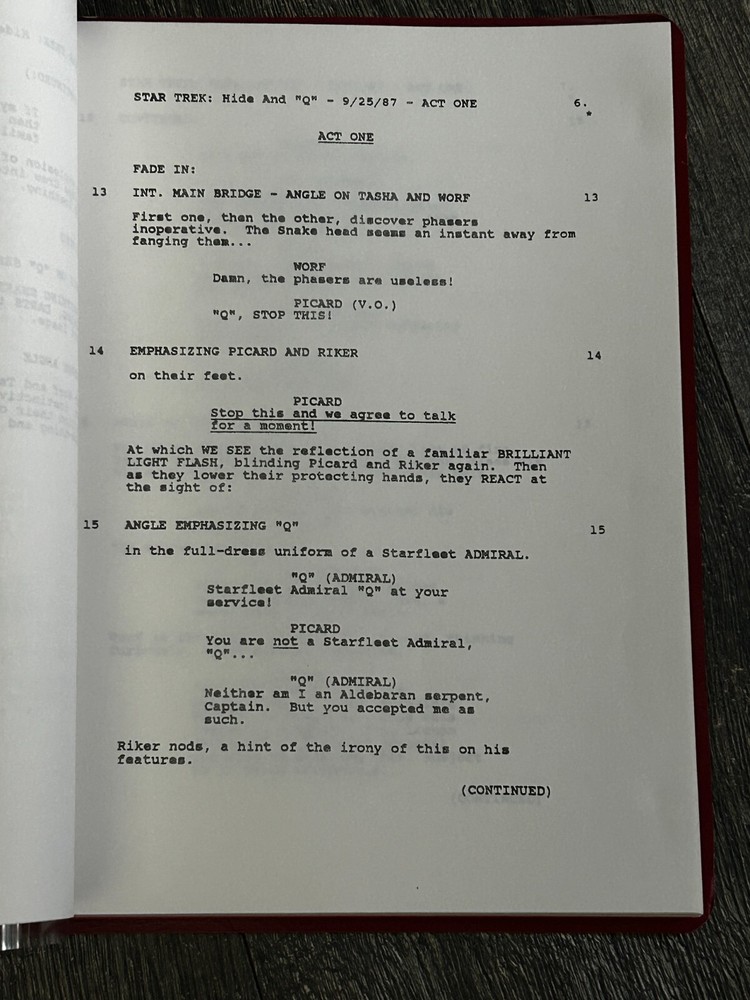 STAR TREK Script The Next Generation HIDE AND Q Revised Final Draft Sept 25 1987