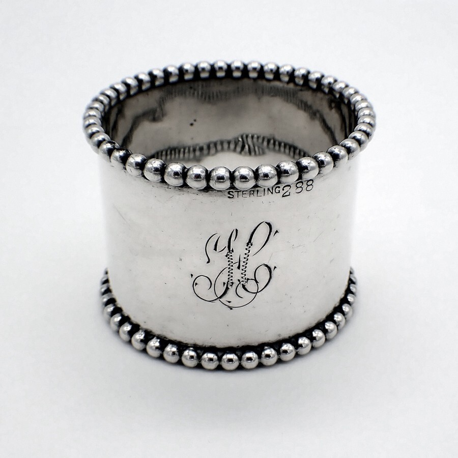 Napkin Ring Beaded Border Sterling Silver Mono H