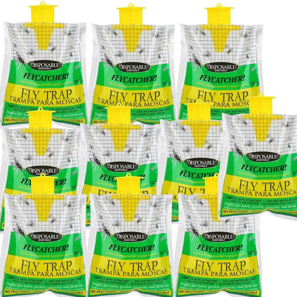 10 Pack Outdoor Hanging Fly Traps - Disposable, Effective Bug Control
