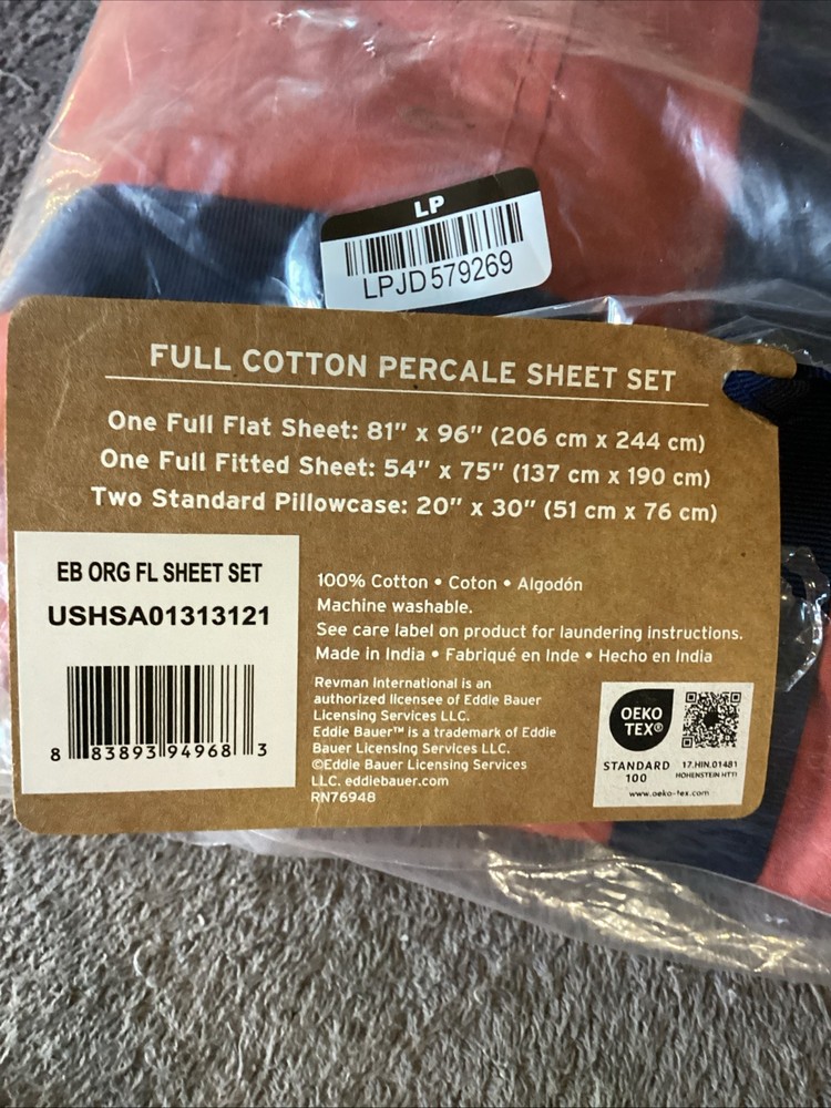 Eddie Bauer Home Cotton Percale Sheet Set Full BBIN