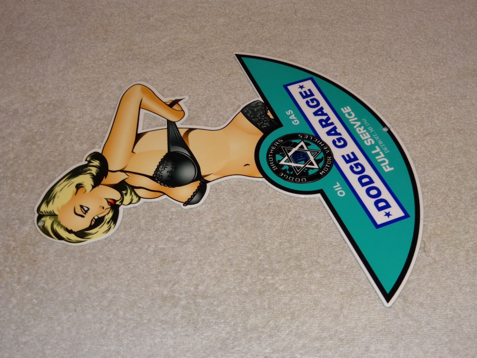 VINTAGE DODGE BROTHERS MOTOR VEHICLE SERVICE GARAGE 👩 WOMAN METAL GASOLINE SIGN