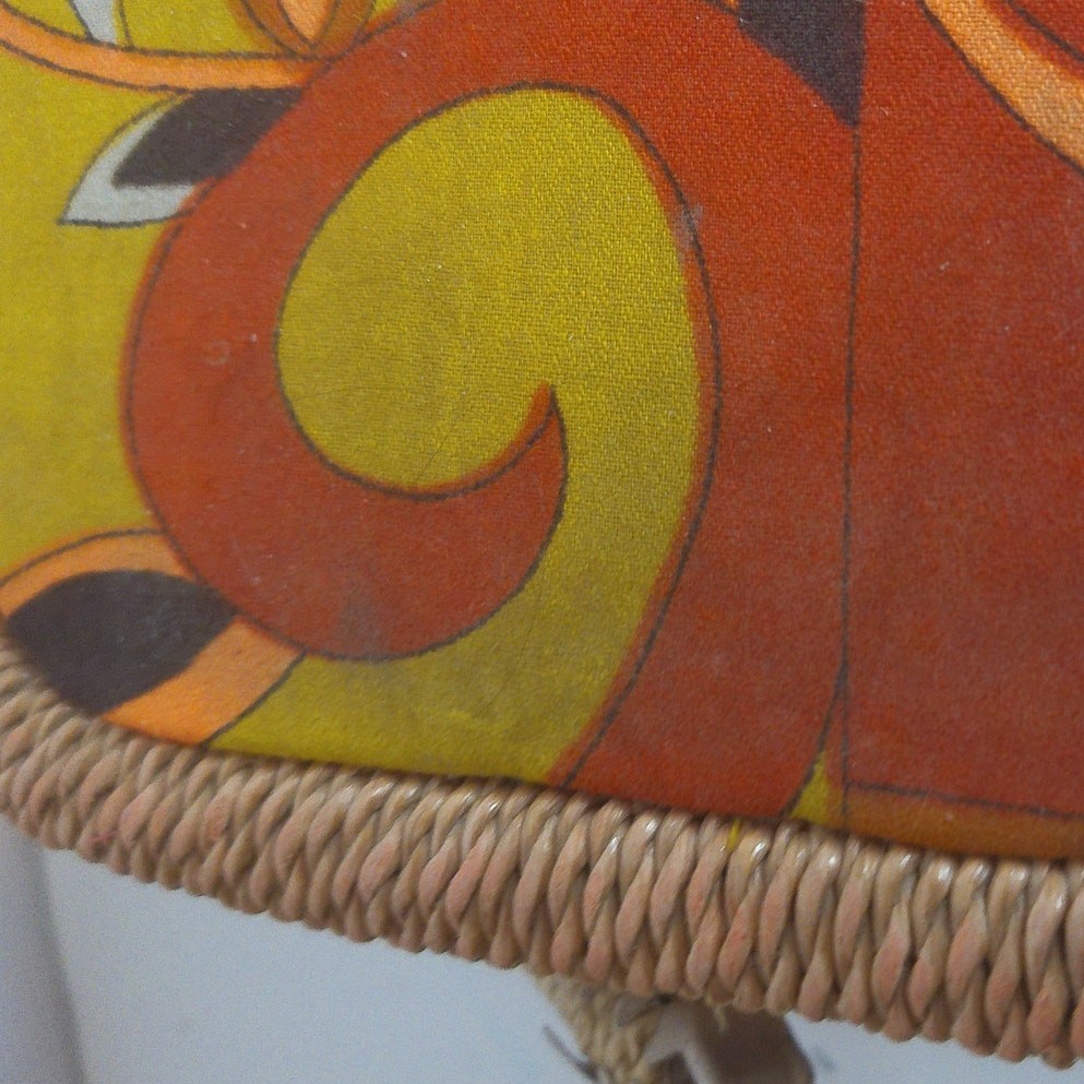 Vintage Sewing Storage Basket Retro Mod Psychedelic Pattern READ