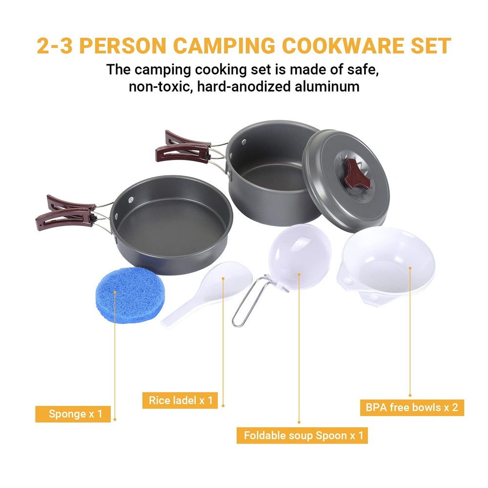 Bulin 8PCS Lightweight Camping Cookware Mess Kit Backpacking Cooking Set