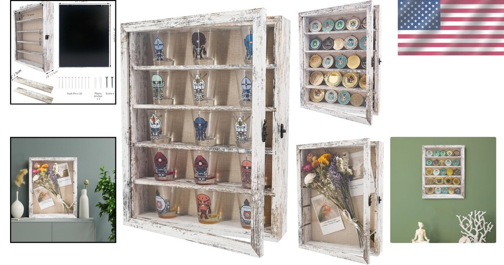 Wall Mount Display Case with Adjustable Shelves White 11x14 Keepsake Shadow Box