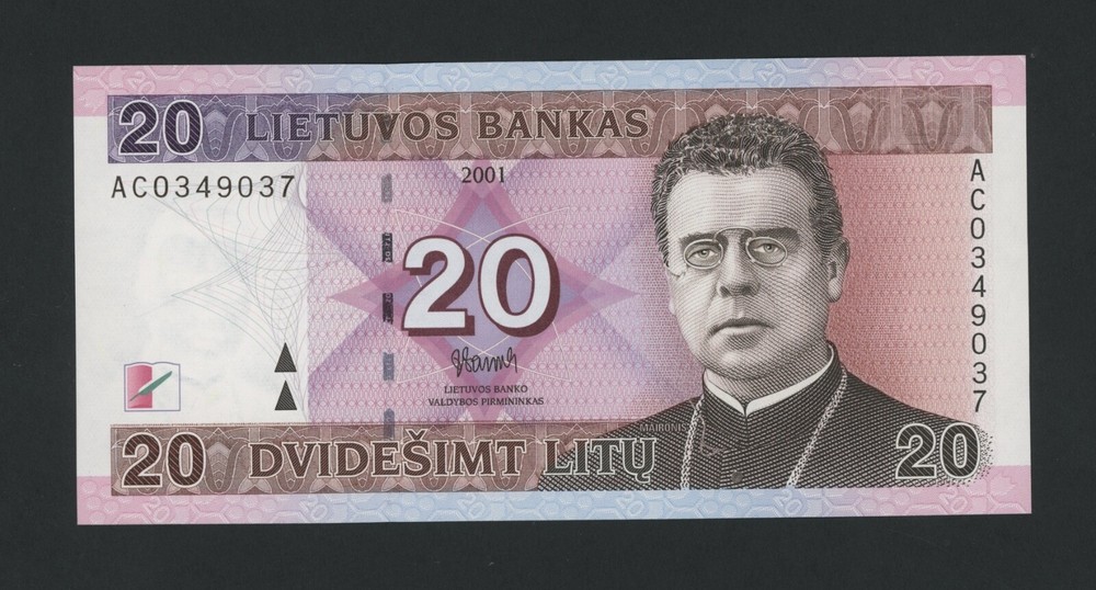 LITHUANIA  20  LITU  2001  AC  PICK # 66  UNC.
