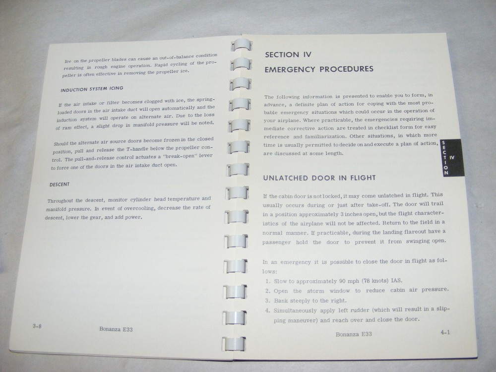 Vtg Beechcraft E33 Bonanza Owners Manual