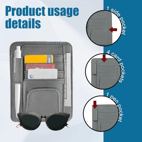 Car Sun Visor Organizer, Small Auto Visor Organizer and Storage, Auto Gray