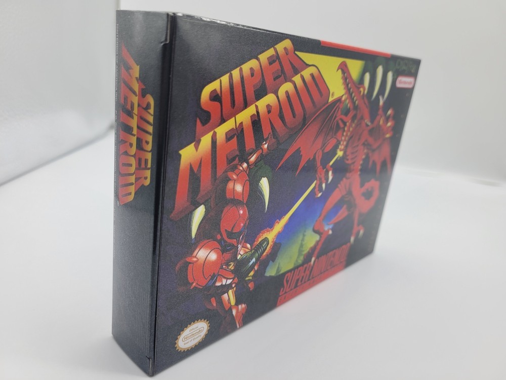 SUPER METROID SUPER SNES BOX ONLY REPLACEMNT BOX INCLUDES INSERTS + CLEAR CASE