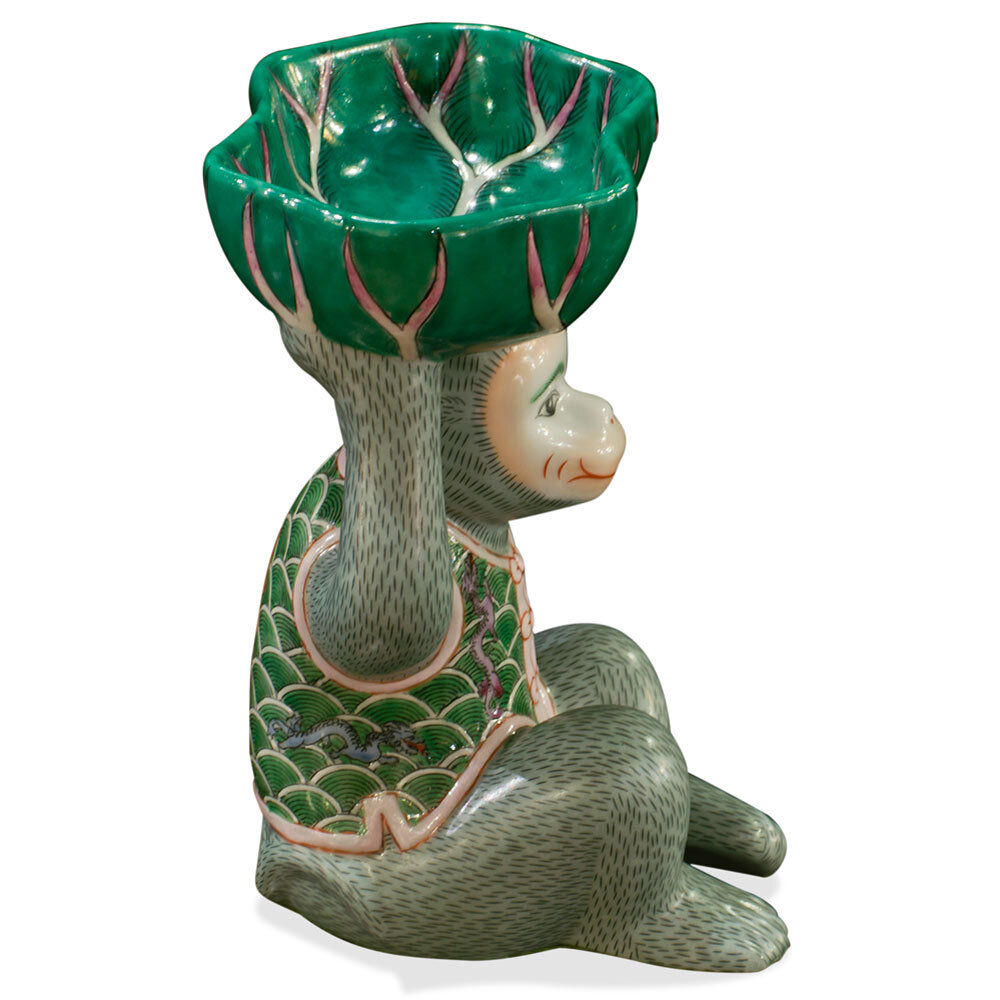 US Seller - Porcelain Monkey Chinese Figurine With Lotus Soap Dish