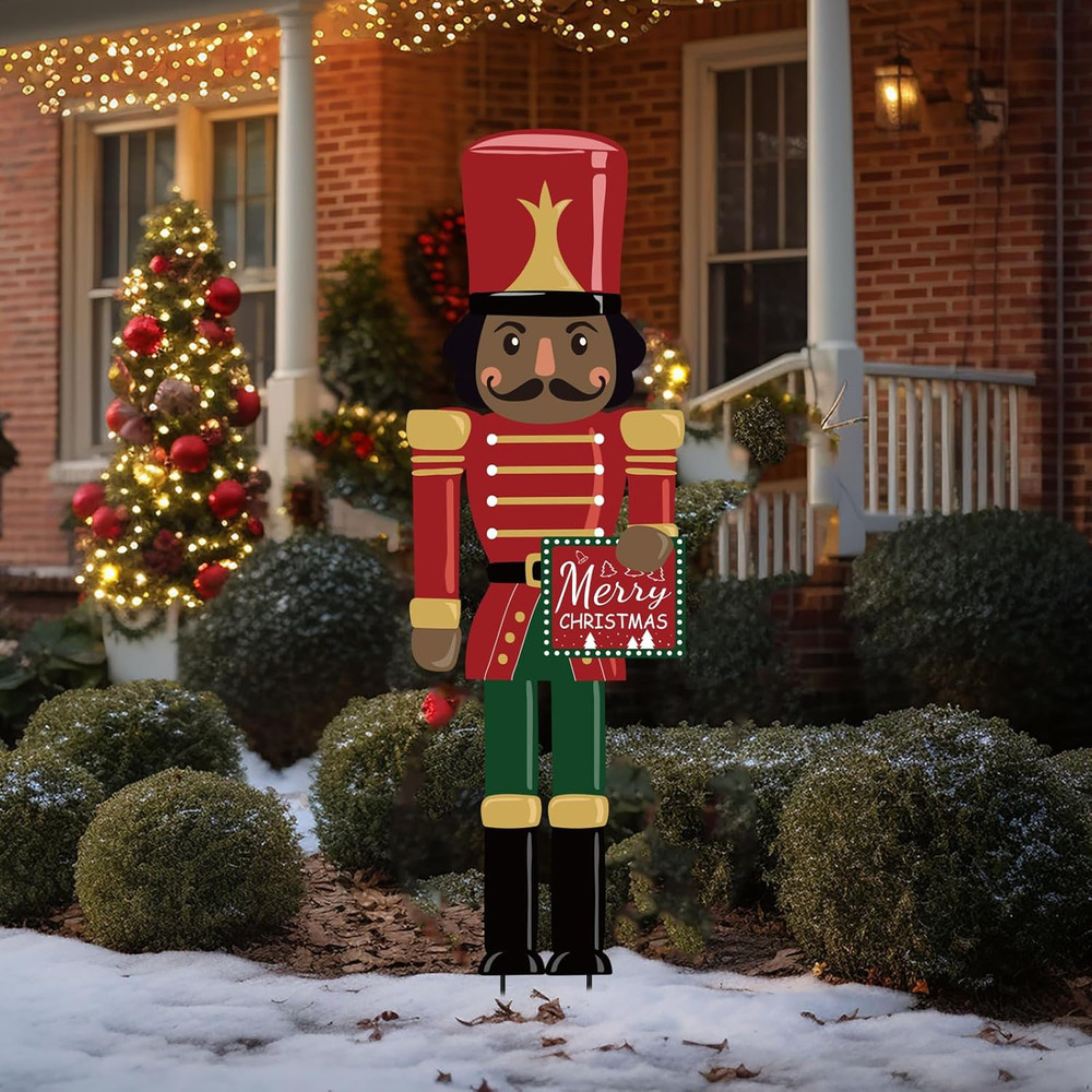 39" Black Nutcracker Christmas Outdoor Decor, Large Black Nutcracker Metal Yard