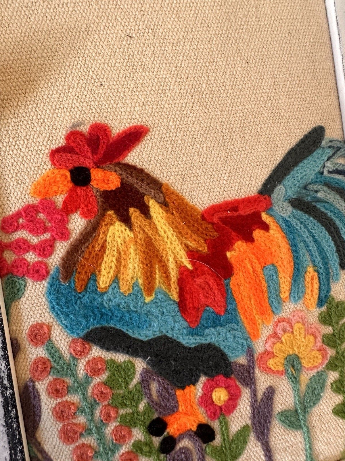 Vintage Rooster Fiber Art Framed