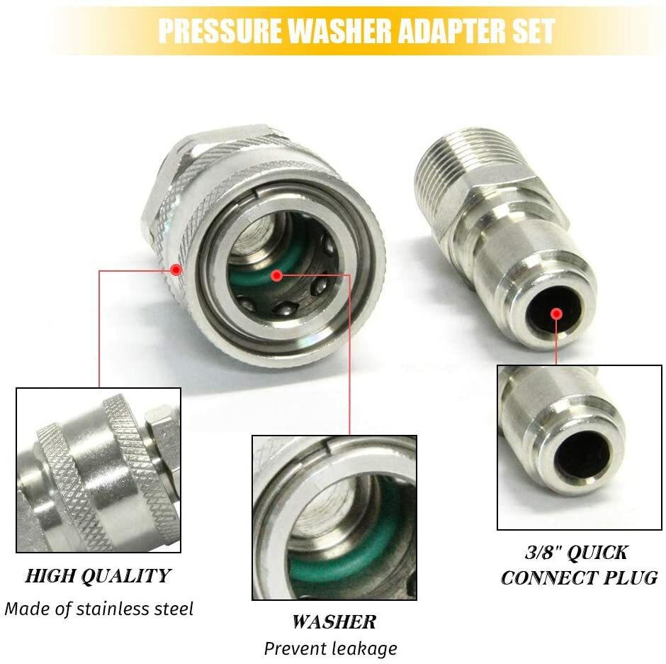 3/8’’ Male Thread Fitting Pressure Washer Adapter Set, Quick Connect Kit 5000PSI