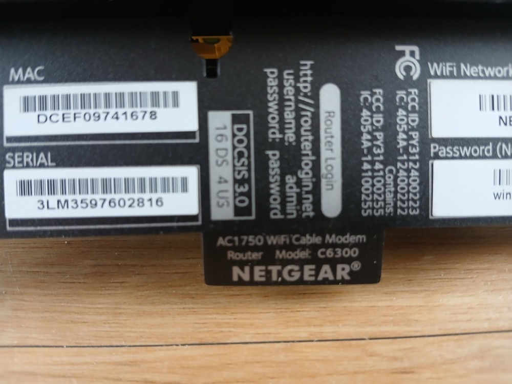 NETGEAR WIFI Cable Modem Router Model C6300