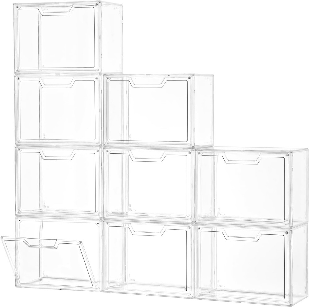 3 Pack Clear Storage Bins W/ Lids Storage Containers W/ Magnetic Door Stackable