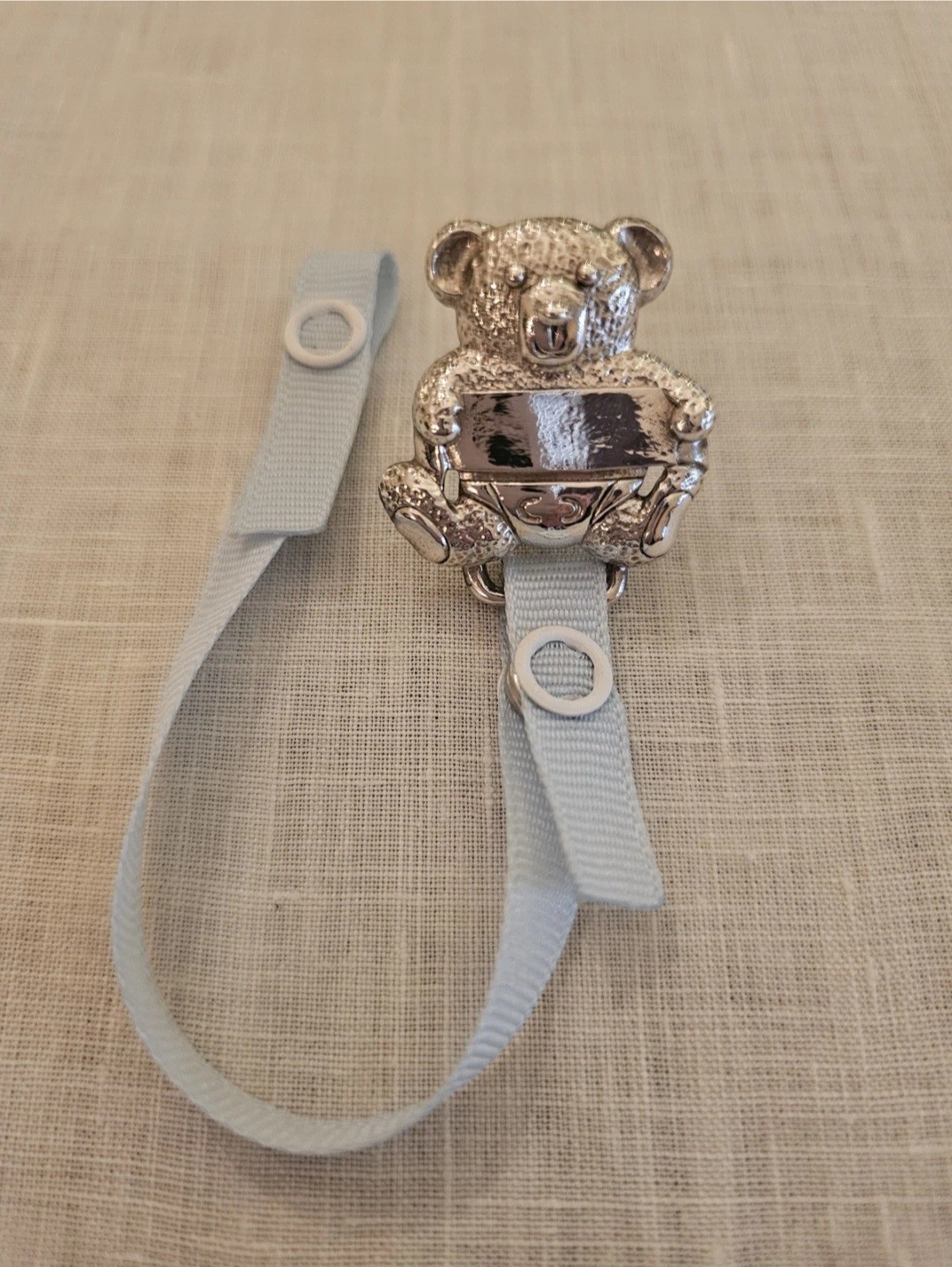 Empire Sterling Silver Teddy Bear Baby Boy Pacifier Clip .925 Blue Engravable