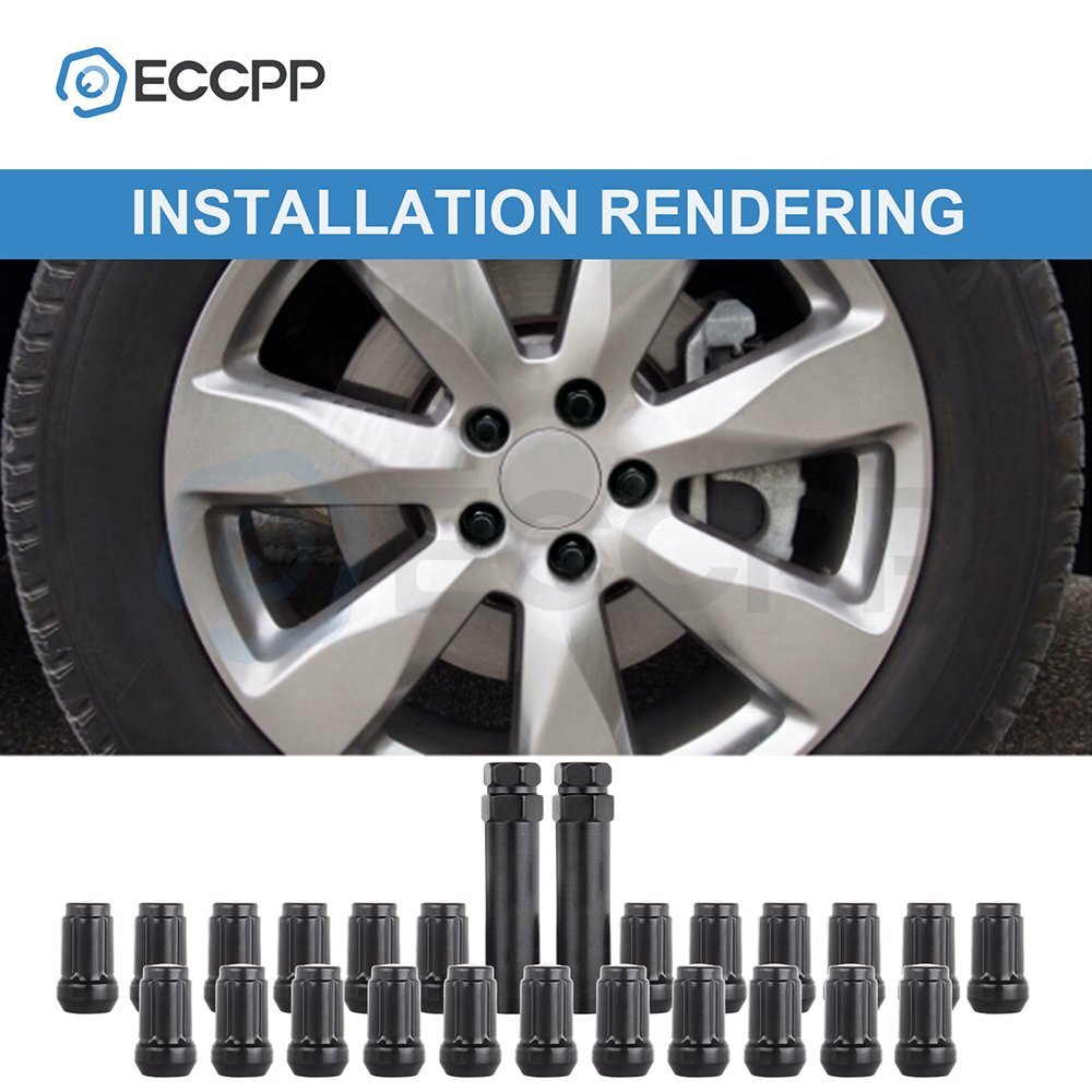 23 Set Of 1/2''-20 + 2 Key Black 6 Spline Tuner Wheel Lug Nuts For Ford Jeep
