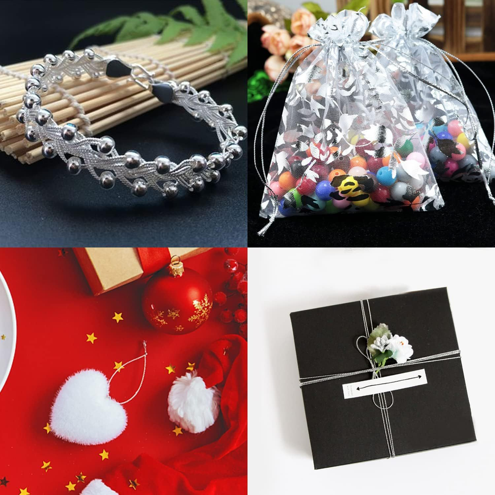 FOIMAS Silver Metallic Cord,Tinsel String Thread for Craft Jewelry