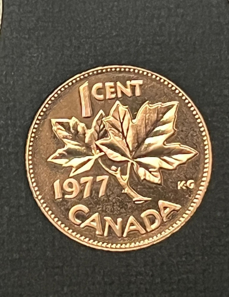 CANADA 1977 Uncirculated Maple Leaf 1 One Small Cent plucked from Mint Set