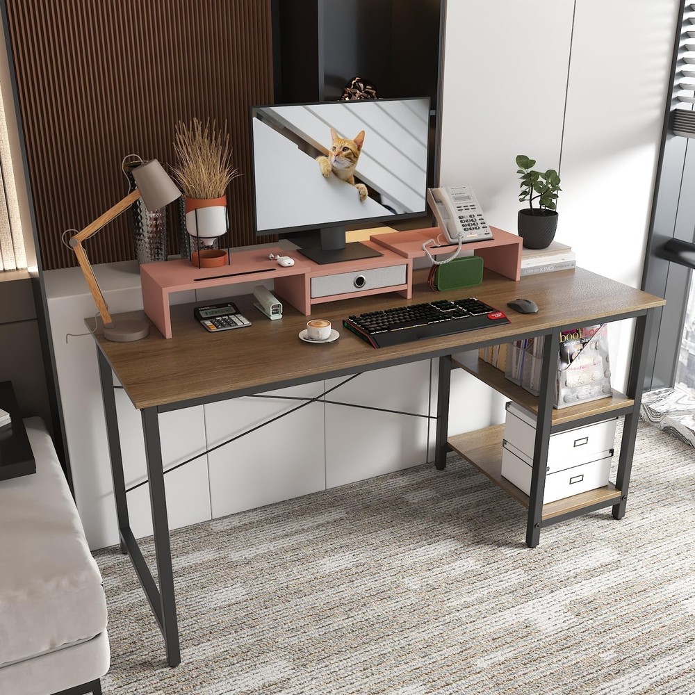 WESTREE Dual 3 Shelf Computer Riser with Drawer, Adjustable Length and Angle,...
