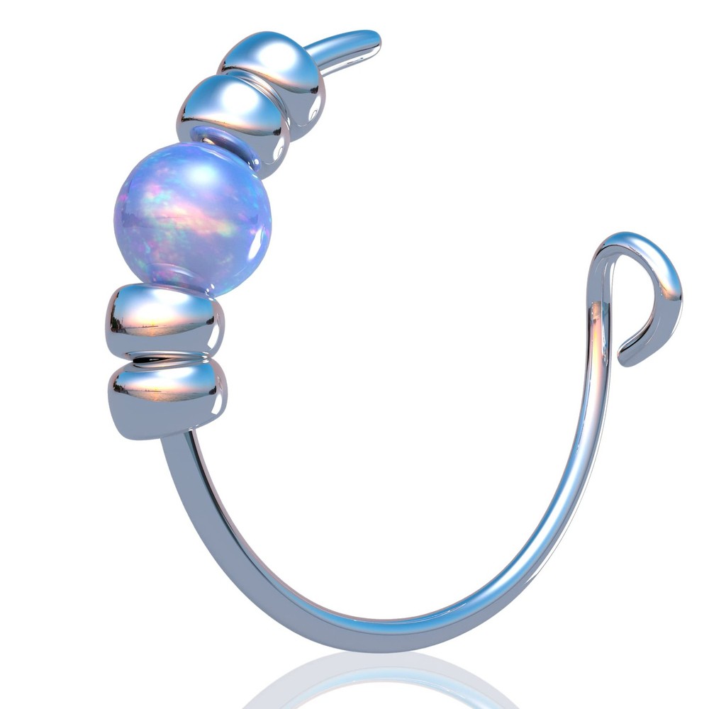 Silver Fake Nose piercing with 2mm opal Blue Opal