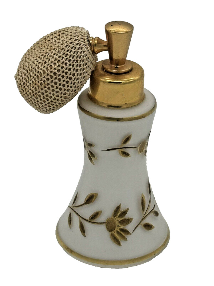 Vintage West Germany Perfume Atomizer Gold Leaf Floral Vine Pattern