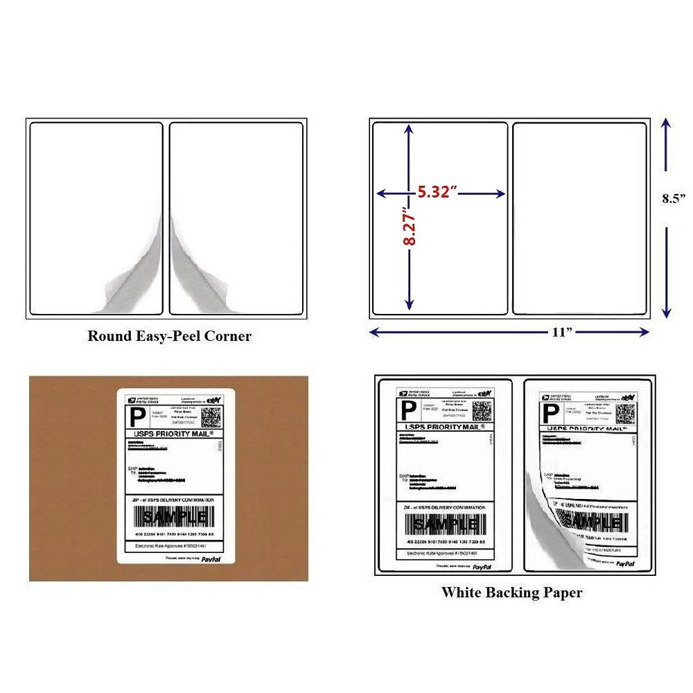 8.5" x 5.5" Rounded Corner Half Sheet Shipping Labels for Laser & Inkjet Printer