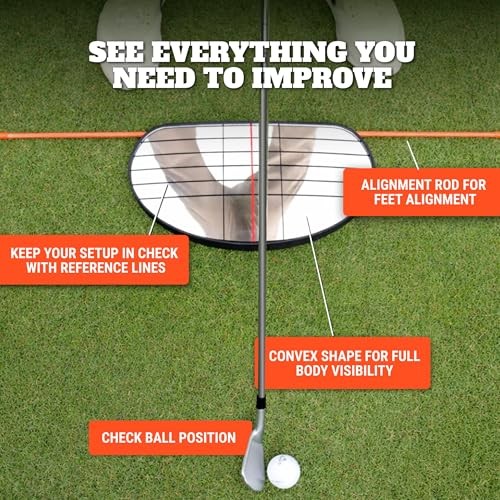 Alignment Mirror with 2 Alignment Rods, Portable Golf Training Aid for Swing