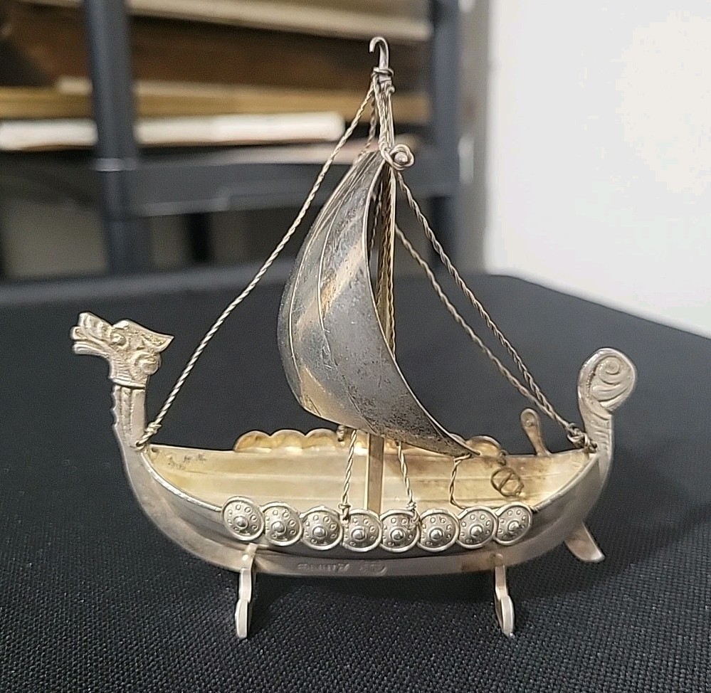 Antique 1920s Viking Longship Silver Plated Eneret Astral Denmark Art Deco