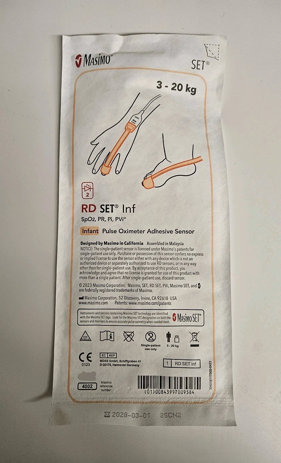 Masimo Infant Pulse Oximeter Adhesive Sensor, Lot Of 20. Ref: 4002