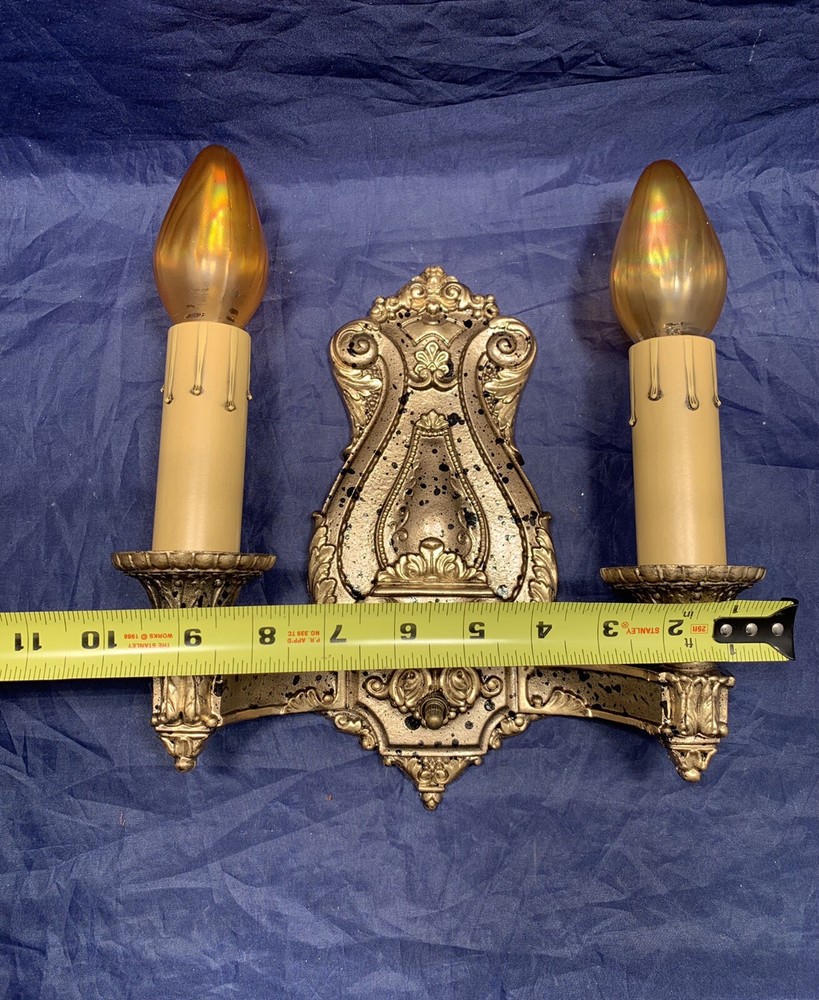 Antique Pair Polychrome Two Arm Wall Sconces Rewired Nice 107D