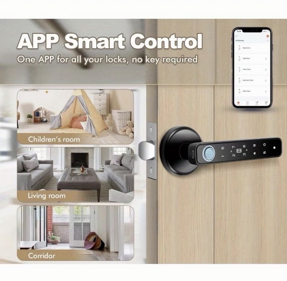 Intelligent Door Lock Featuring a Fingerprint Reader, 5-In-1 Keyless Access