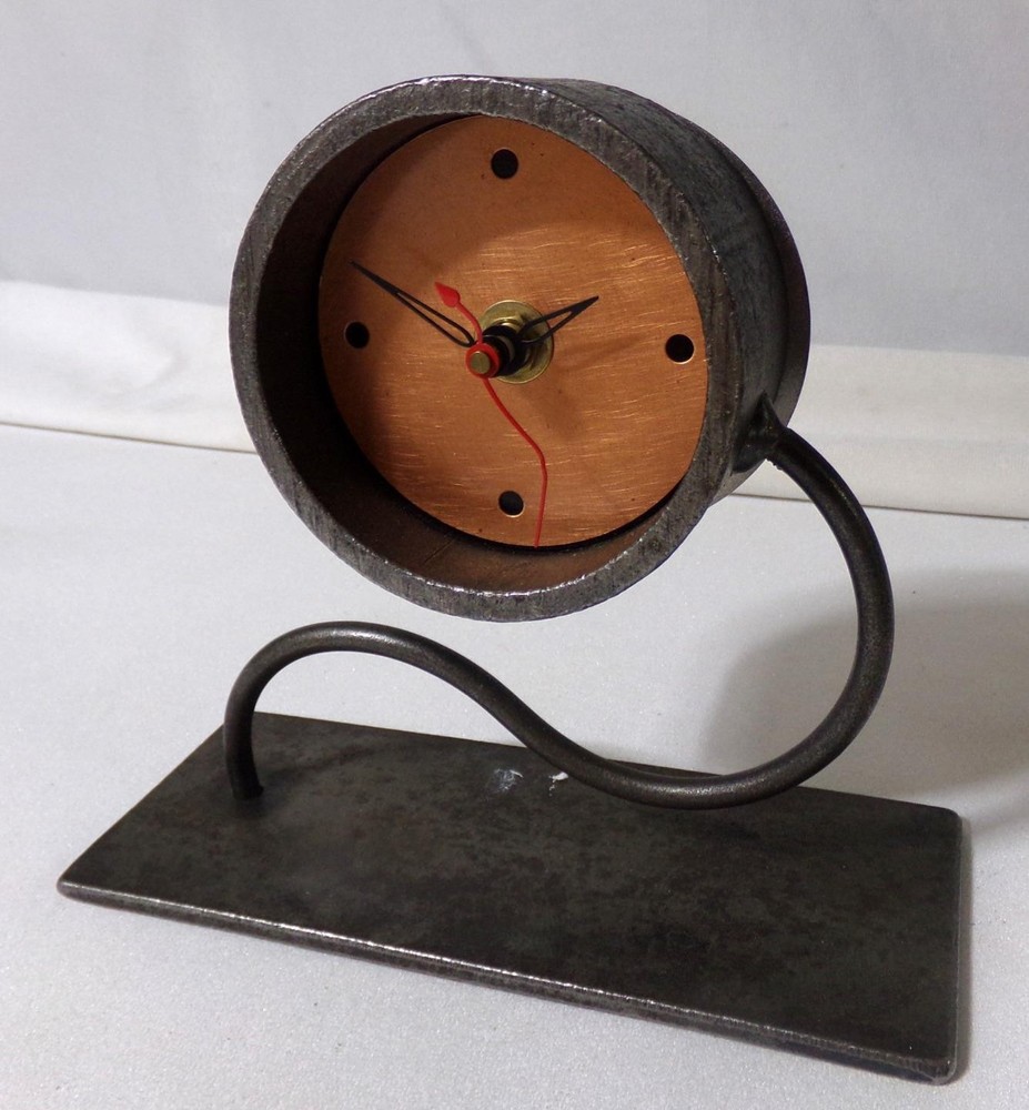 Mid Century Modern Memphis Bent Iron & Copper Table Clock