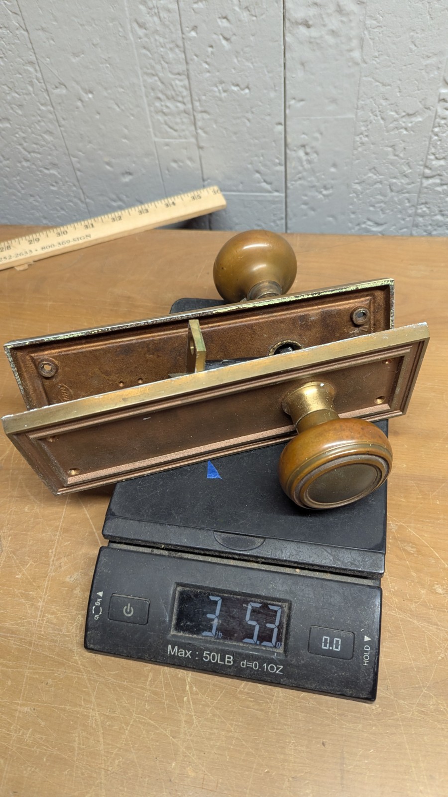 Heavy Brass 1920s Art Deco Corbin Set Door Knobs, Plates, Mortise MORE AVAILABLE