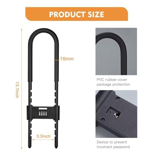 U Lock - Extra Long U Lock - U Lock Combo - Bicycle Lock with Adjustable Black