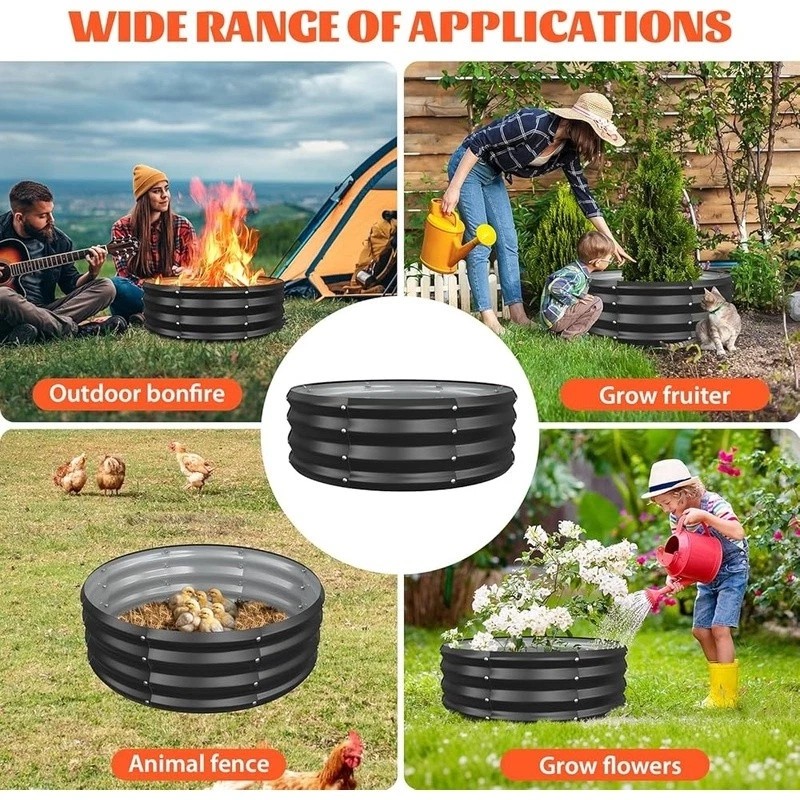 48" Round Galvanized Steel Fire Ring Pit for Backyard, Camping, Bonfire