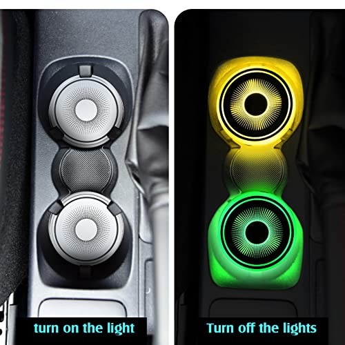 2pcs LED Car Cup Holder Lights with 2 Extra Original Replacement Coasters, 7