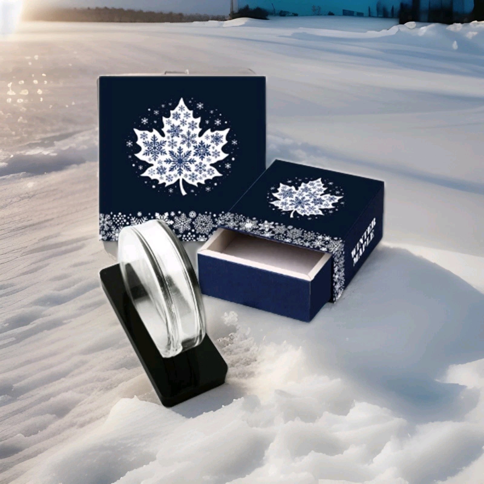 1oz Winter Maple featuring Dual Sided Diamond Dust with Box/Display Limited Mint