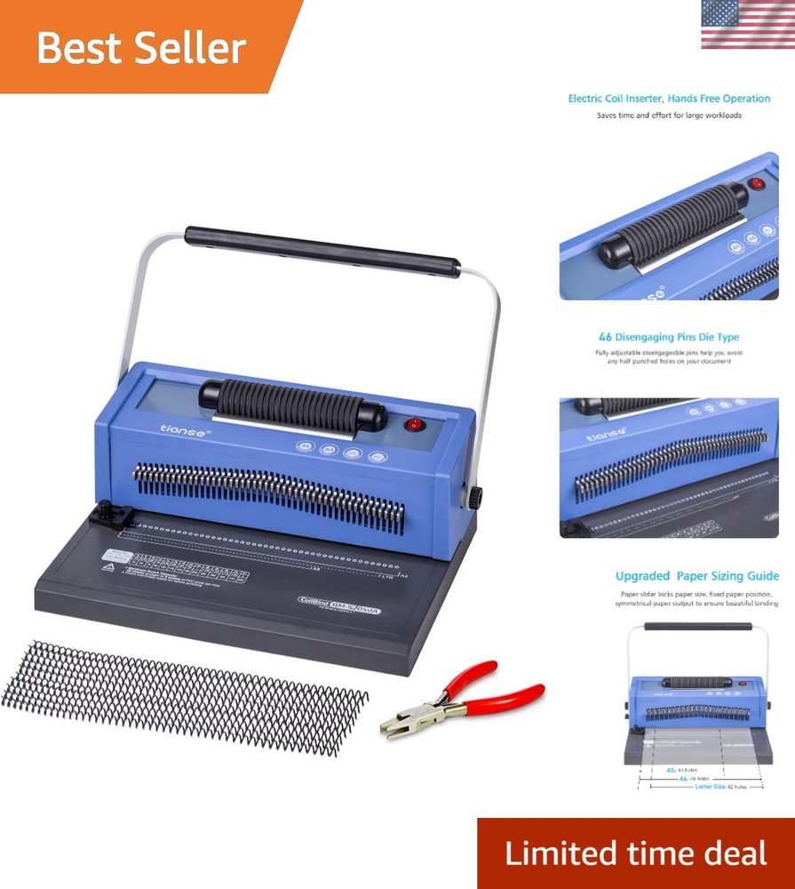 Professional Spiral Coil Binding Machine with Adjustable Margin & 100 Coils