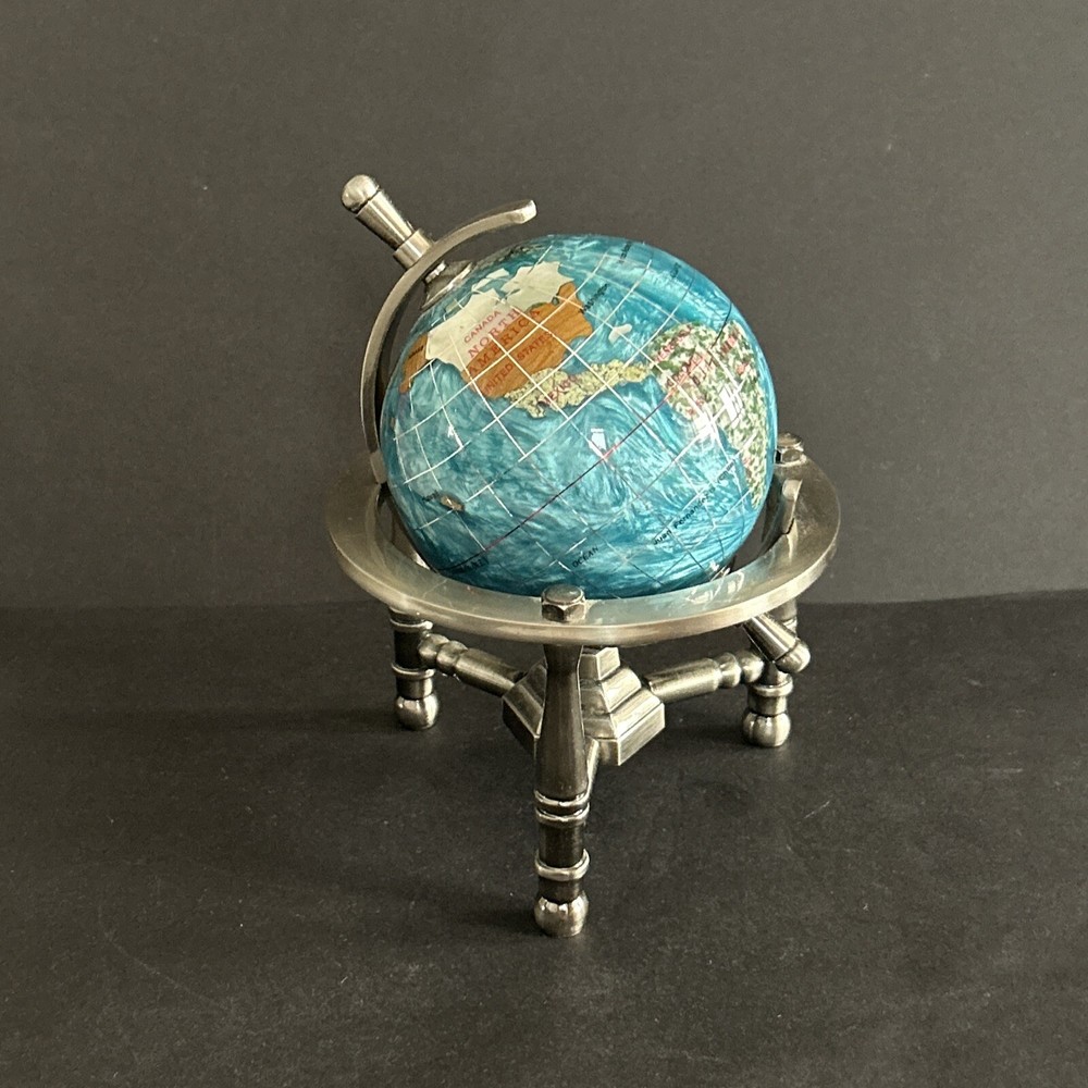 Multicolor Rotating Desktop Globe w Silver Tone Metal Holder