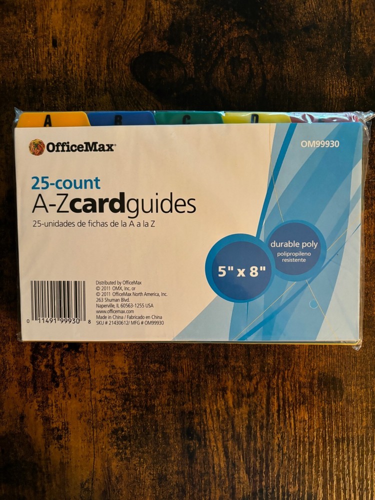 OfficeMax A-Z Durable Poly Card Guides 5" x 8" OM99930 NEW