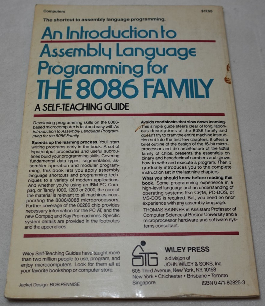 Introduction to Assembly Language Programming for 8086 Family Skinner 1985 Book