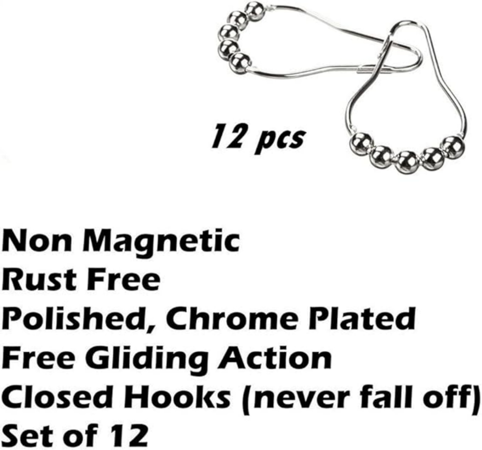 Shower Curtain Hooks Rings Stainless Steel Set of 12 Polished