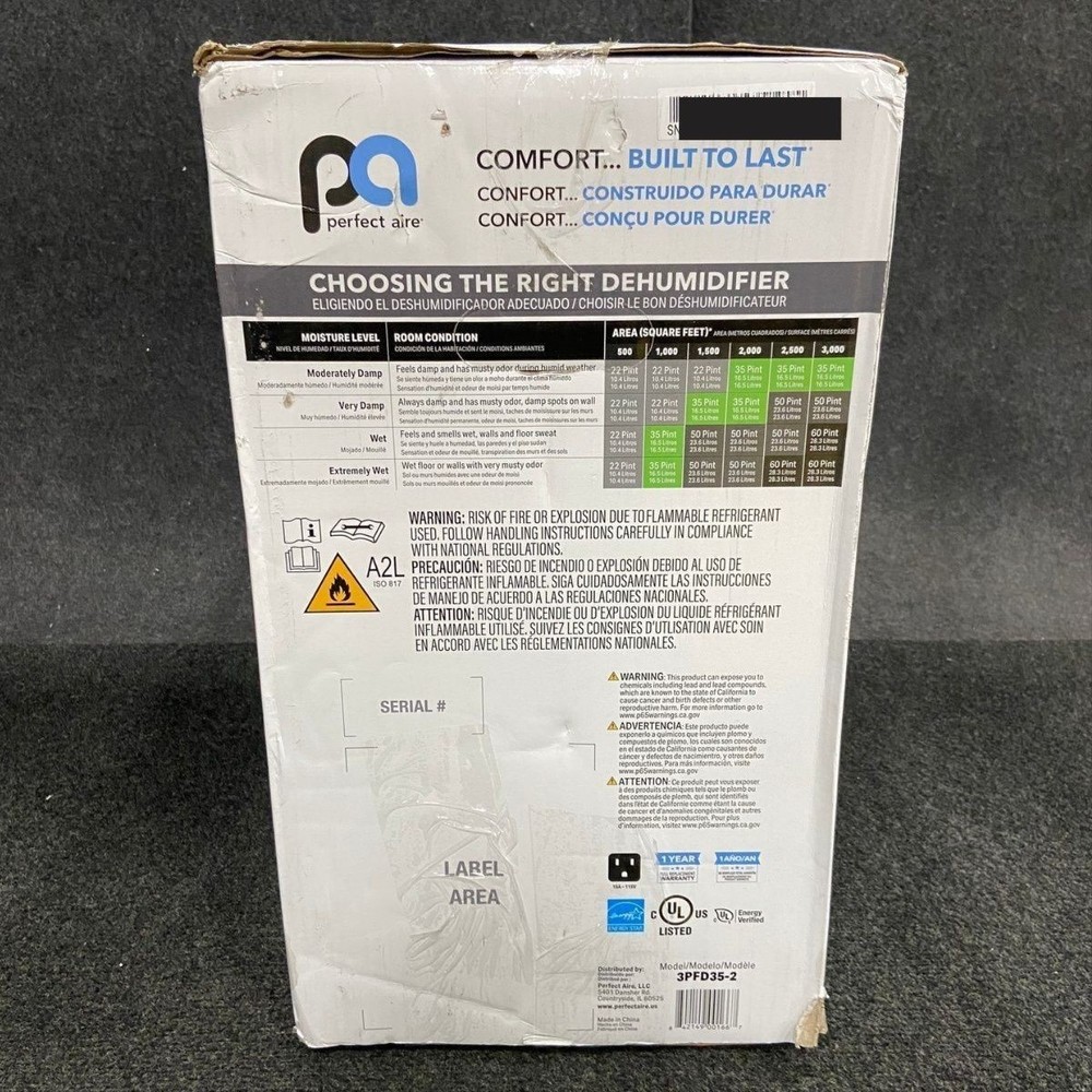 PERFECT AIRE 35Pt Dehumidifier 3PFD35-2*
