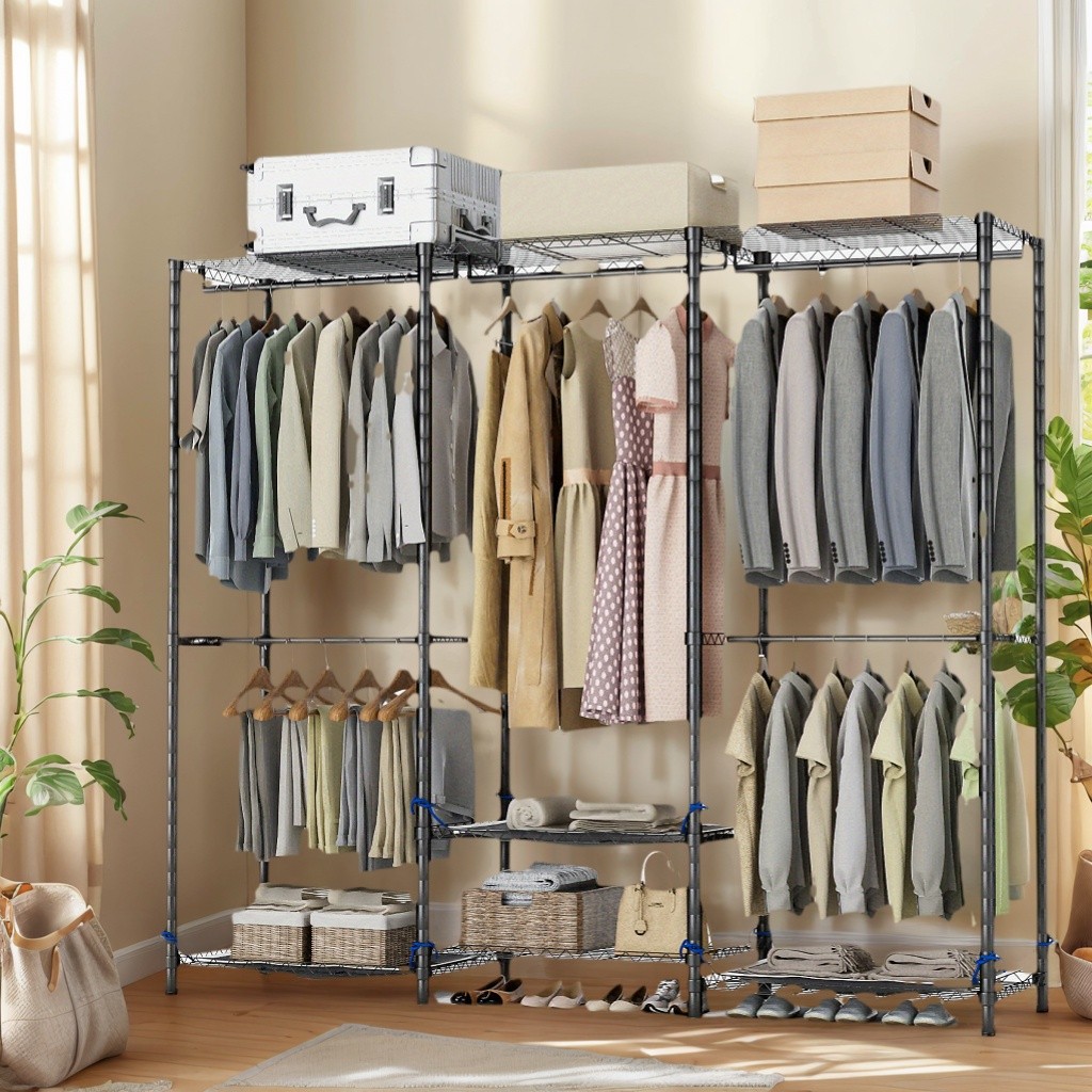 Heavy Duty Garment Rack Large Clothes Rack Freestanding Closet Clothing Shelves